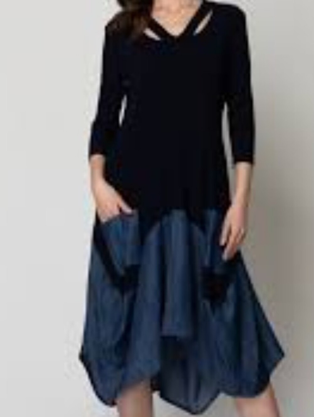 Joseph Ribkoff black and blue colorblock Handkerchief dress .. Size 8 - Picture 2 of 8